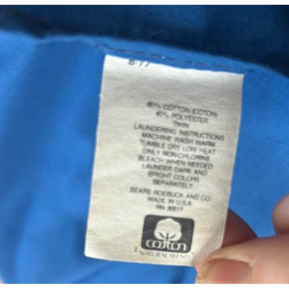 Vintage Sears & Roebuck Red and Blue USA made Top + Bottom Twin Sheet Set 80s